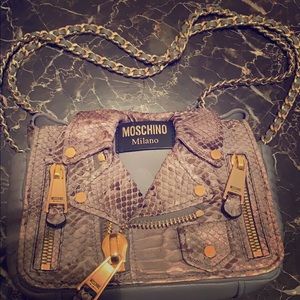Moschino motorcycle jacket bag gray snakeskin